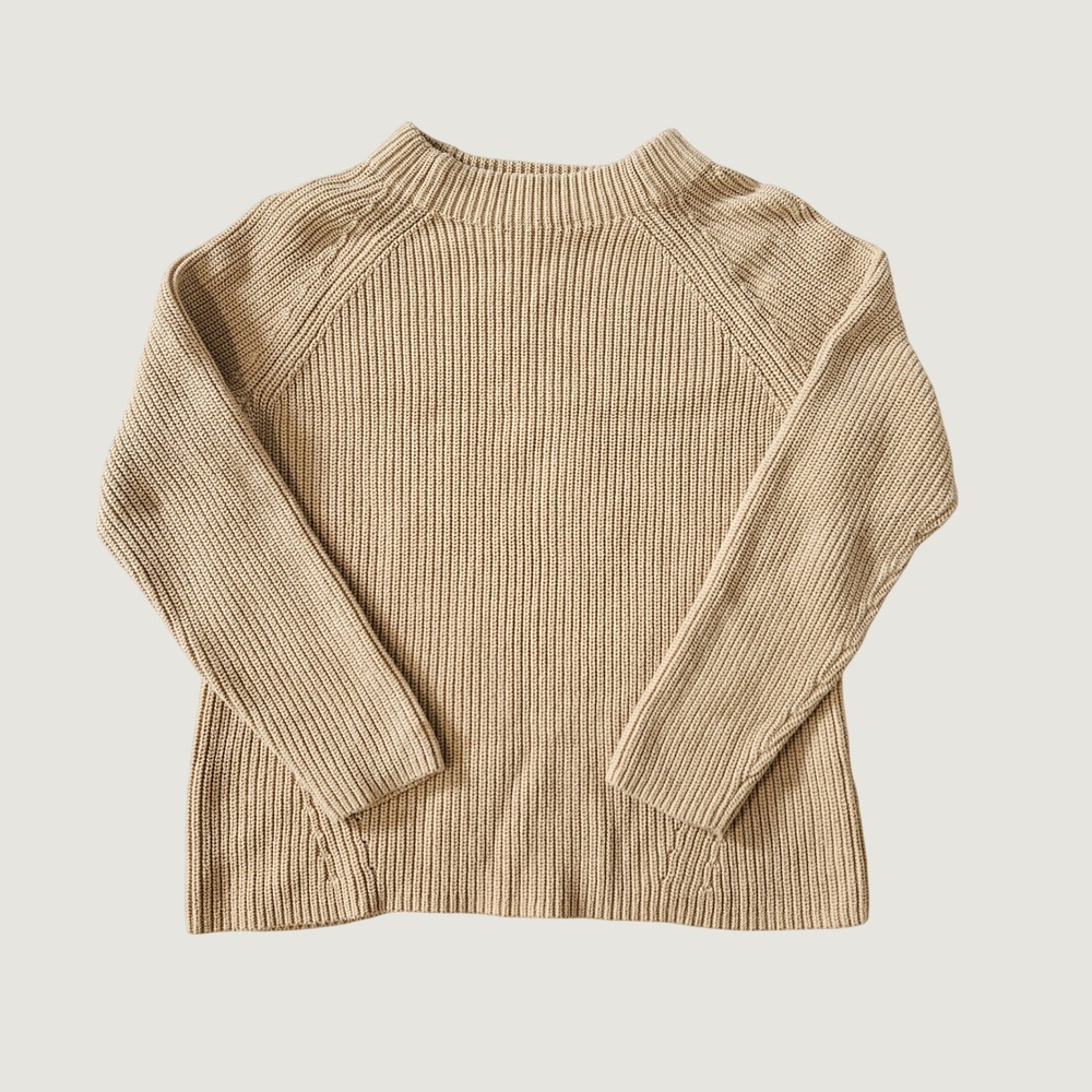 Lands End Sweater Womens XL Petite Tan Cotton Shaker Mock Neck Coastal Fisherman